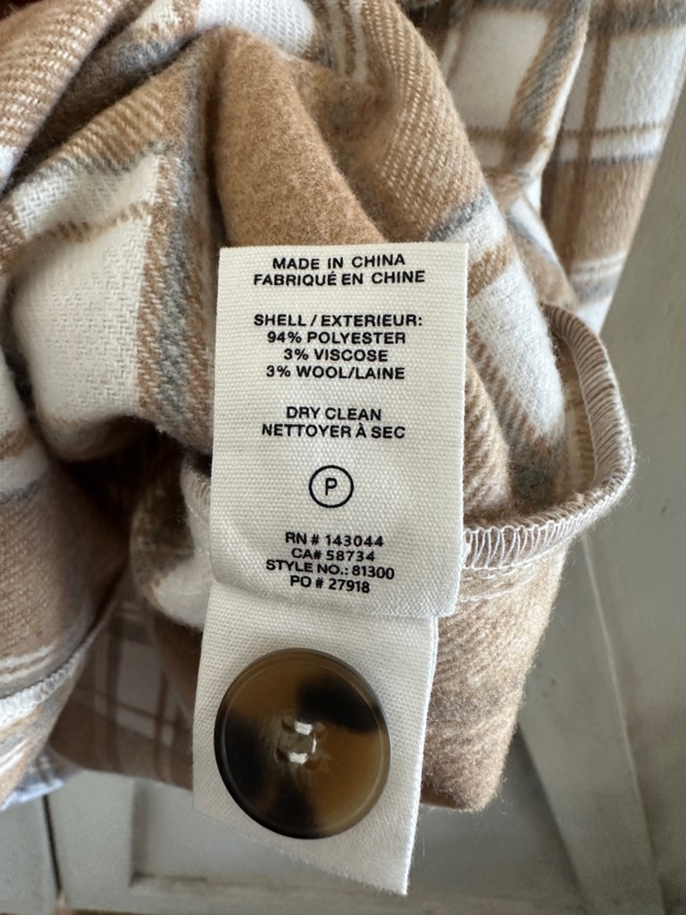 Avec Les Filles Plaid Shacket Jacket Wool Blend Button Front Tan Size Small - Picture 7 of 7